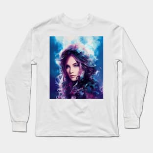 Vibrant Ice Beautiful Young Woman Color Smear Abstract Long Sleeve T-Shirt